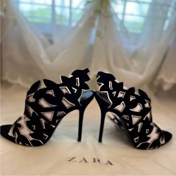 Zara 100% leather Cut Out Leaf Heels Sandals - Picture 4 of 8